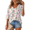 Women's Retro V-Neck Floral Print Lightweight Blouse for Spring Summer