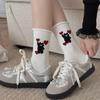 Rolled-up Socks for Women, Autumn Red and White Mid-calf Socks, Cartoon Bear Pile Socks, Striped Boneless Socks