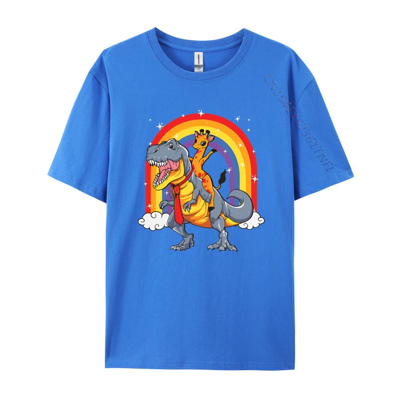 Giraffe Riding Trex Camelopard Dinosaur Tshirts Vintage T Shirts Funny Print Tee Shirts Pure Cotton Male Tops