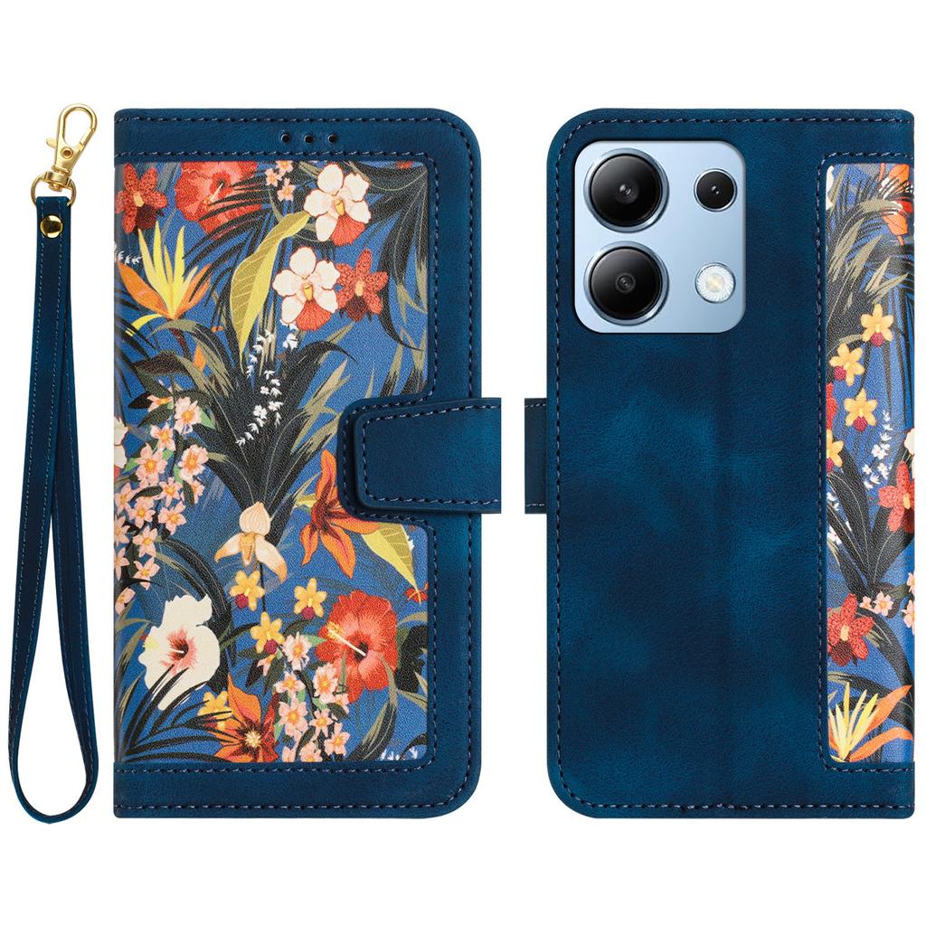 For Xiaomi Redmi Note 13 4G Case Printed Flower Pattern PU Leather Wallet Phone Cover