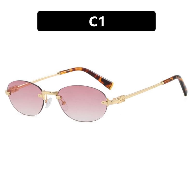 Fashion Oval Frameless Sunglasses Uv400 Shades Eyewear Women'S Fashion Street Photography Trend Versatile Sunglasses