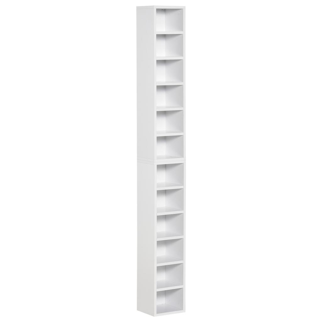 Set of 2 Column Shelves CD-DVD Storage Cabinet 6 + 6 Compartments Dim. 21L X 19W X 88H Cm Max. Capacity 160 CDs White