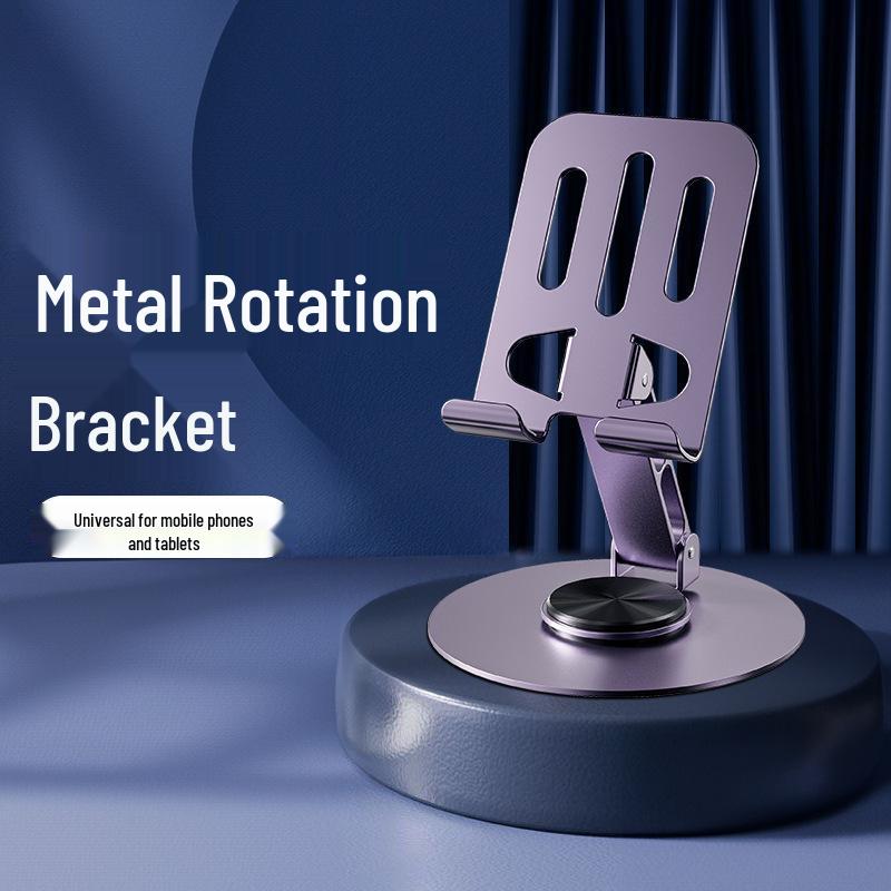 Universal Metal Phone and Tablet Holder: 360° Rotatable, Foldable Stand for Desktop and Live Streaming