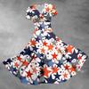 Women's Fashion Casual Independence Day Printed Short Sleeve Dress Elegant Maxi Dress