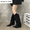 Vinter Designer Dam Knähöga Stövlar Mode Spetsig Tå Slip On Långa Stövletter Designer Tjocka Klackar Botas De Mujer