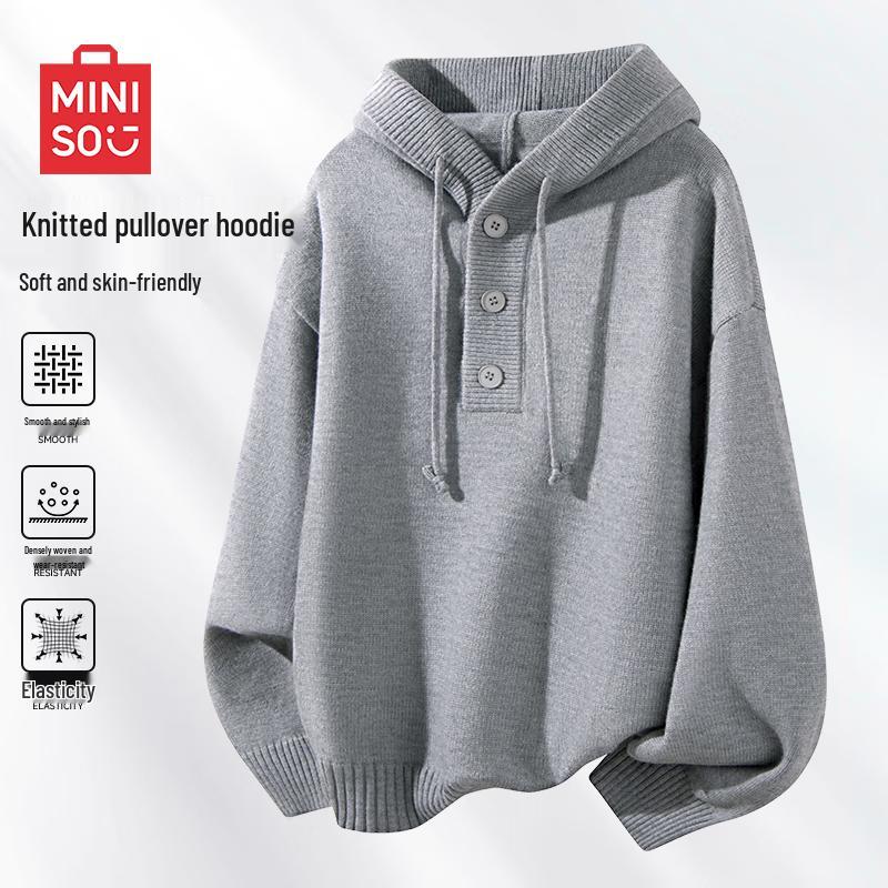 MINISO Men's American Retro Hooded Knit Sweater