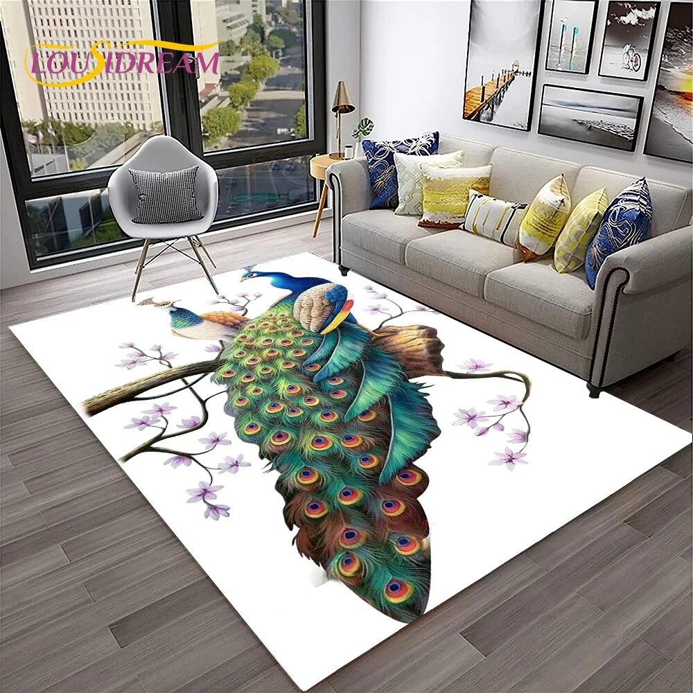 Dream Exquisite Peacock Bird Animal Koberec pro domácí obývací pokoj Ložnice Pohovka Rohožka Dekor, Koberec pro děti Neklouzavá podložka