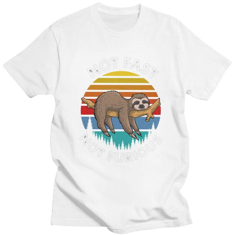Custom Classic Retro Sunset Lazy Sloth T Shirt Men ShortSleeve Tshirt Casual Tee Oversized Tshirts Gift