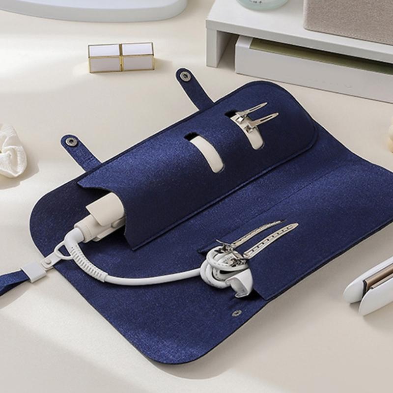Easy Carry Portable Hanging Felt Storage Bag With Thermal Protective For Hair Curling Iron Travel Organizers