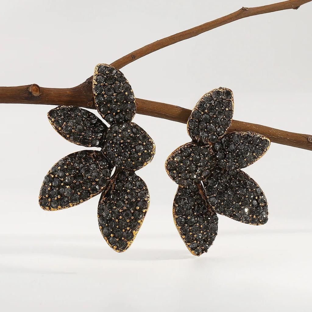 ZAA Vintage Gothic Black Zircon Crystal Rhinestone Flower Earrings for Women Fashion Holiday Party Luxury 2026 Gifts