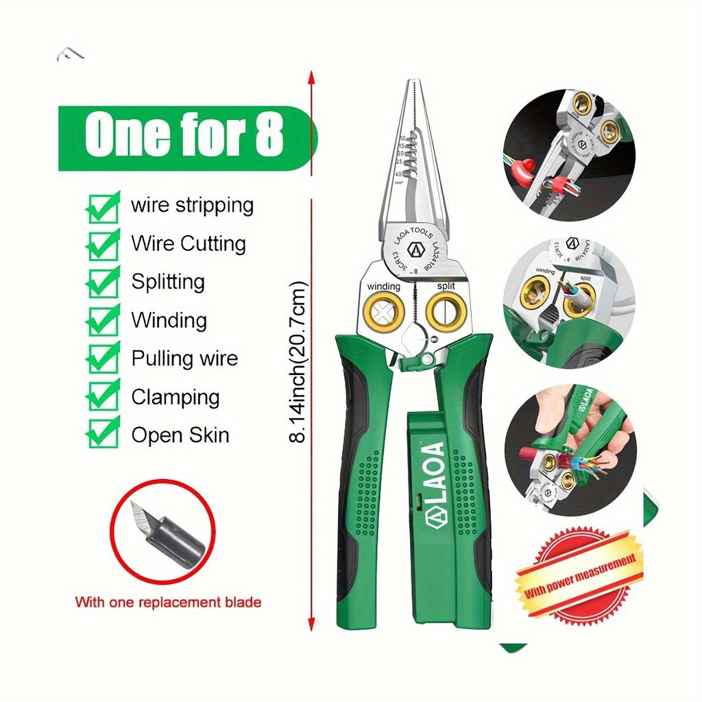 8-in-1 Wire Strippers Pliers with Voltage Test, Metal Cable Scissors for Cutting, Pulling, Scraping, Pressing Wires