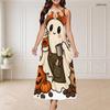 Women Plus Size Round Neck Triple Keyhole Cutout Sleeveless Maxi Dress Halloween Printed