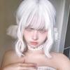 Silver-White Short Curly Wig for Women, Soft Lolita Style, Middle Part, Fashionable European and American Design.