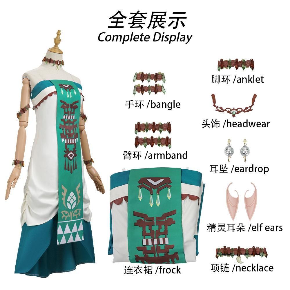 

The Legend Tears of The Kingdom Princess Zelda Cosplay Sexy Dress Uniform Wig Headdress Set Prop Halloween Costume Women XS（old）&Traditional Cultural Wear