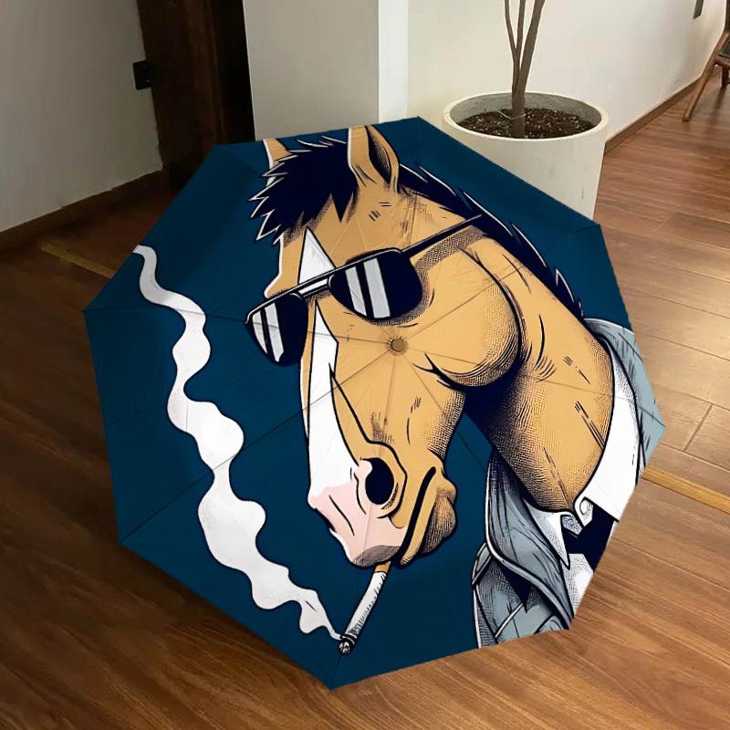 1pc BoJack Horse man Automatic Folding Umbrella - Compact 8-Rib Design, Durable Plastic & Iron, Lightweight for Outdoor Daily Use, a0929170