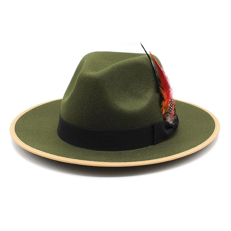 Red Woolen Hemming Top Hat Feather Jazz Hat