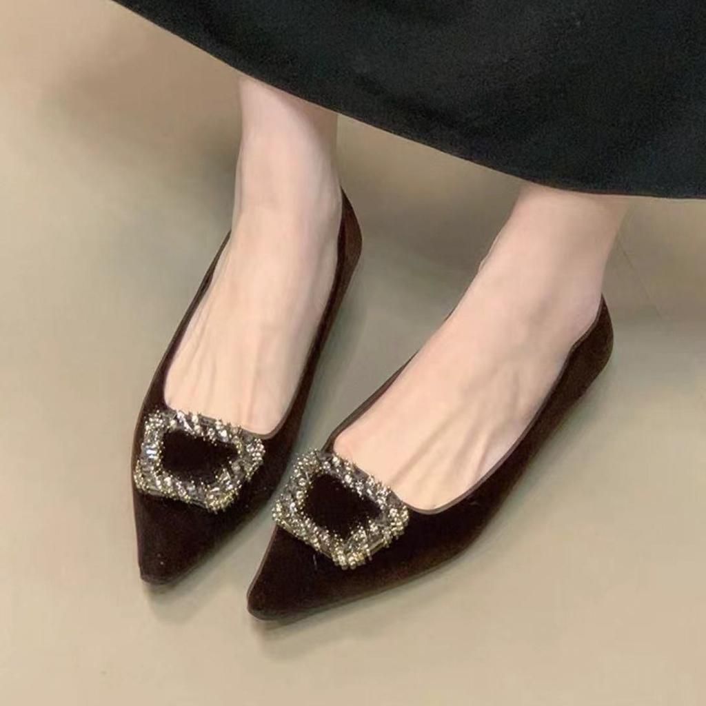 Retro Evening Wind Square Buckle Rhinestone Single Shoes Shallow Mouth Shoes French Shoes Autumn 2025 New One-pedal Temperament Women's Shoes