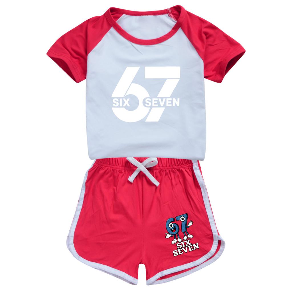 5398 Multi-color Kids Steal a Brainrot 67 Printed T-shirt Shorts Sport Tracksuit Clothes Set