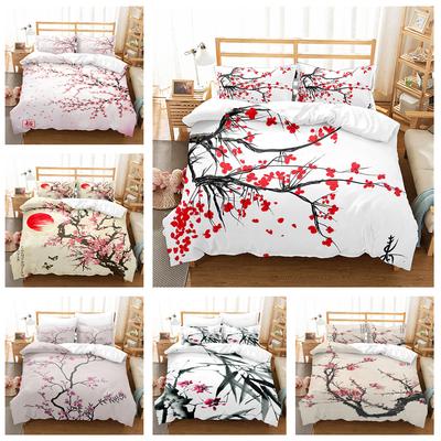 Literie Fleur de Prunier Imprimée en 3D, Housse de Couette et Taie d'Oreiller en Duvet de Fleurs, Cadeau Housse pour Femme 2/3 pièces, Couvre-lit Style Chinois, Lit King Queen