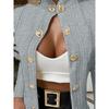 Autumn New Western Style Cross-Border Fashion Stand Collar Double Row Metal Buckle Decoration Slim Fit Long Sleeve Cardigan Outerwear All-Matching