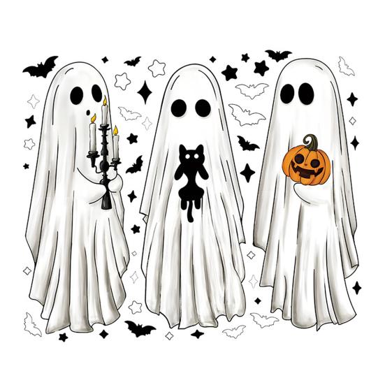 6 Sheets Halloween Large Ghosts Window Clings Spooky Bat Black Cat Pumpkin Stickers Double Sided PVC Decals for Home Party Store Glass Decoration