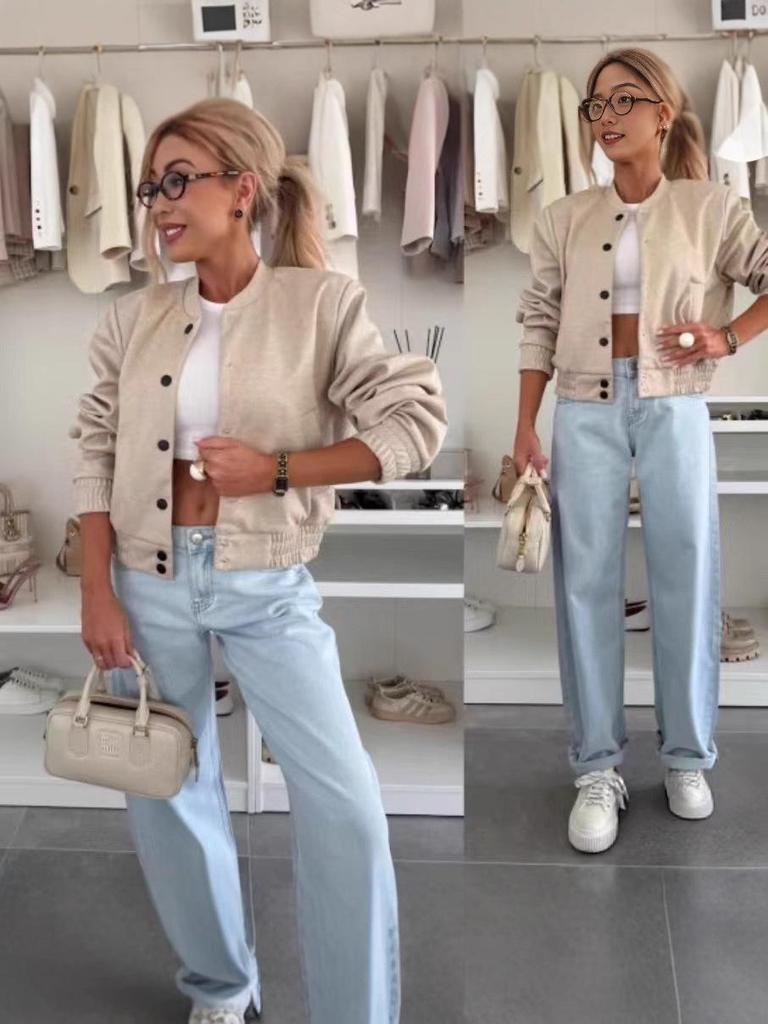 2025 Autumn/Winter Women's Casual Bomber Jacket - European & American Fashion Baseball Uniform Style