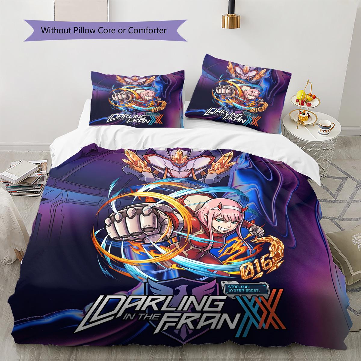 

Darling in the Franxx Pattern Bedding Quilt Set Quilt Cover Pillowcase Home Decoration Birthday Gift (1 * duvet cover + 2 * pillowcase, without core) 135x200cm