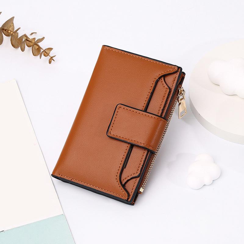 Short Multi-Functional Wallet Large Capacity Folding Zipper Bag Multi-Card Slot Leather Wallet/Coin Purse