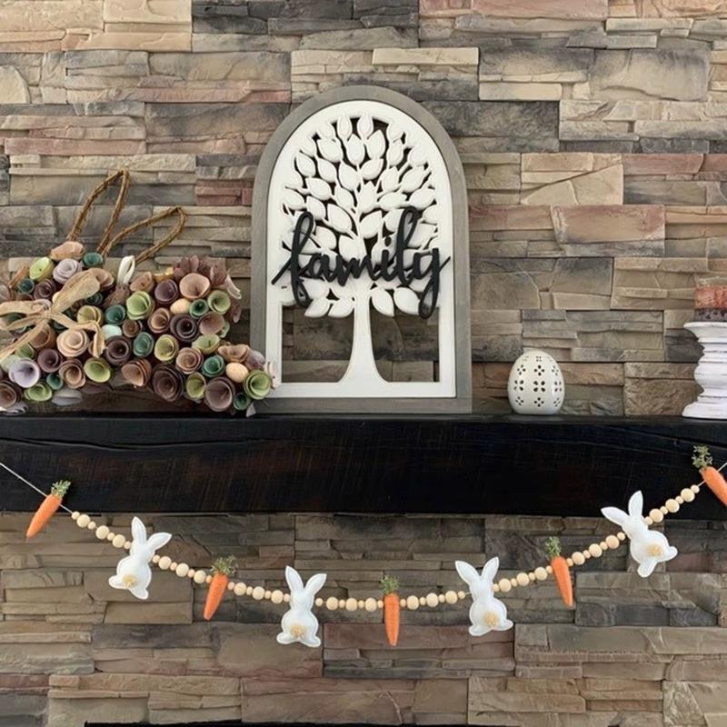 Easter Bunny Carrot Garland Decoration Bead Wreath for Easter Spring Party Home Door Wall Mantel Festive Tabletop Decor