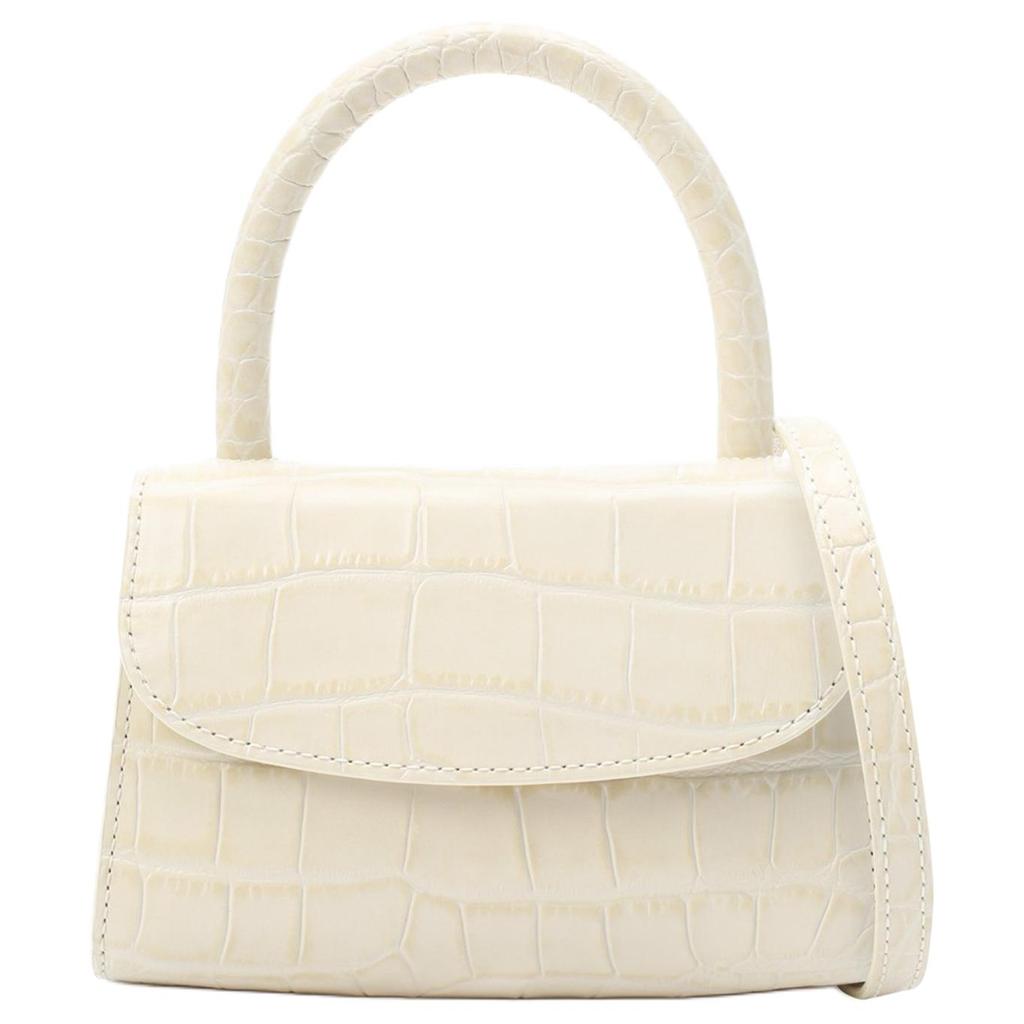 By Far Croco Series Gentle Minimalist Crocodile Embossed Flap Leather Mini Square Bag Women handbags Cream-White 19PFMINACEDSMA