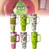 Copo Térmico de Aço Inoxidável Grinch de 40 oz com Canudo e Design Moderno Verde