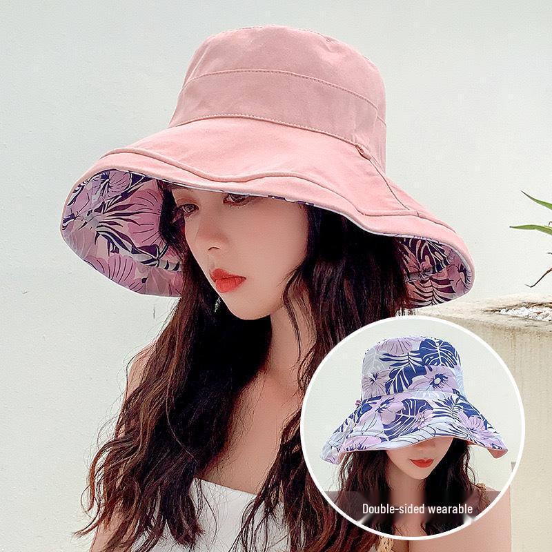 Double-Sided Peach Velvet Women's Sun Hat: Korean Style, Face-Covering, Large Brim, UV Protection