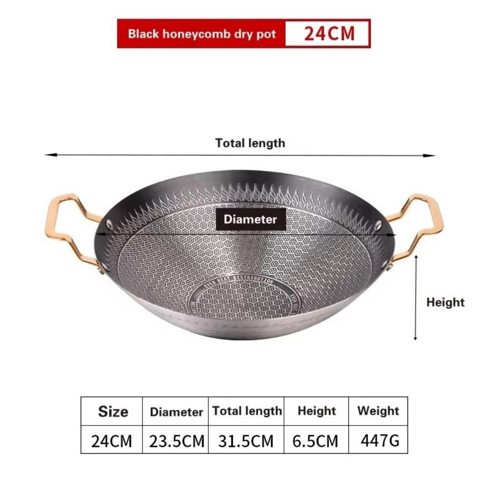 Durable Stainless Steel Stove Pot 24/26/28cm with Handle Dry Boiler Non Stick Honeycomb Wok Household