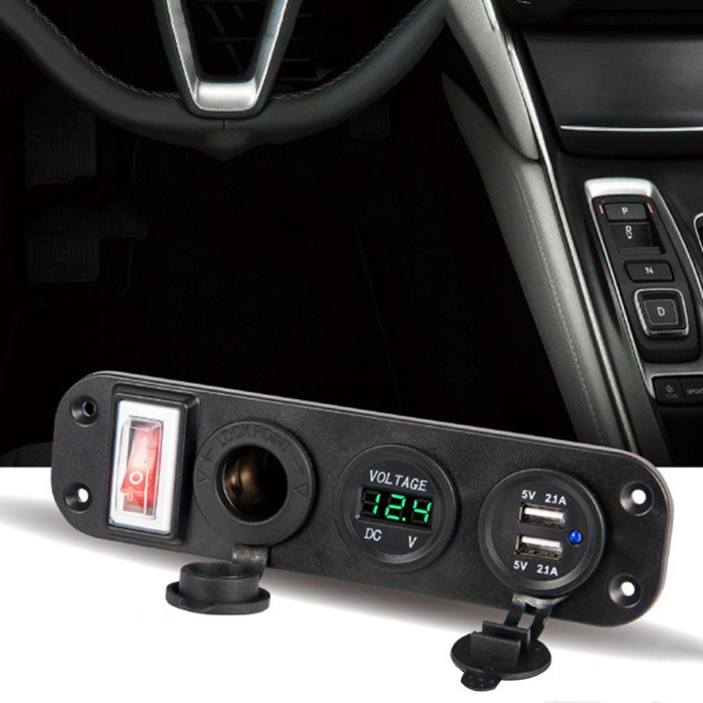 Marine Kippschalter-Panel mit Dual-USB-Ladegerät, wasserdichtem Voltmeter und Steckdose für 12V Auto, Boot