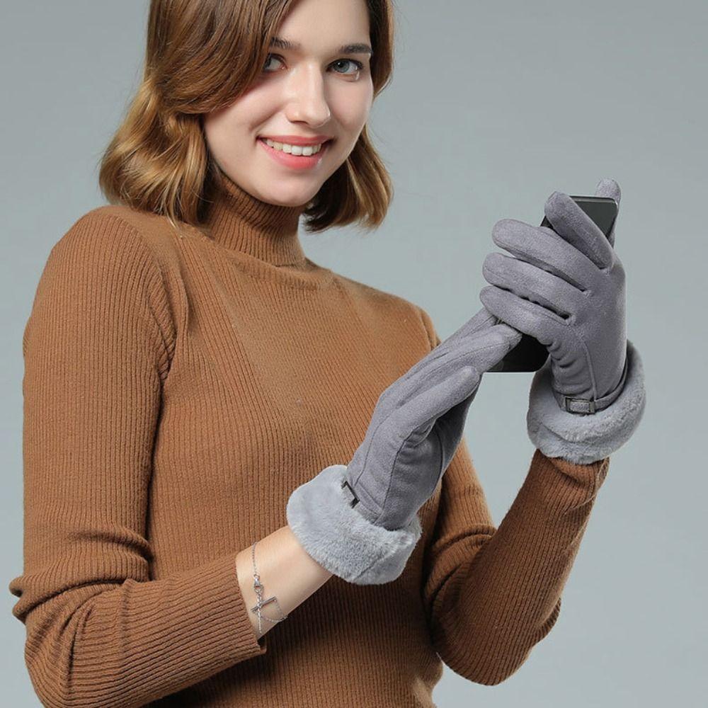 Windproof Full Fingers Mittens Soft Sports Cycling Mittens Casual Suede Gloves  Girls