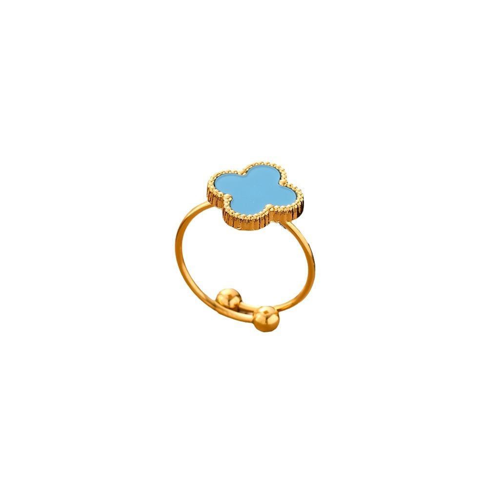 Anello da donna in acciaio al titanio 18k di alta qualità con quadrifoglio, regolabile, con apertura a forma di cento anelli alla moda