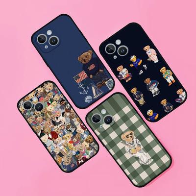 Kreslený medvěd P-Polo-S Pouzdro na telefon Pouzdro na telefon, které pasuje na iPhone 16, 15, 11, 13, 14 Pro Max, Plus, X, Xr, Xs Max, 12 Mini
