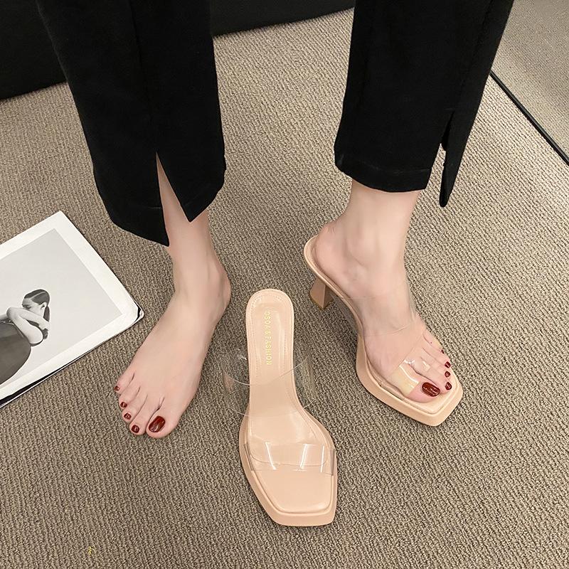 

Летние новые туфли на высоком каблуке женские сандалии на толстом каблуке полупрозрачные сандалии с перемычкой 40 абрикосовый