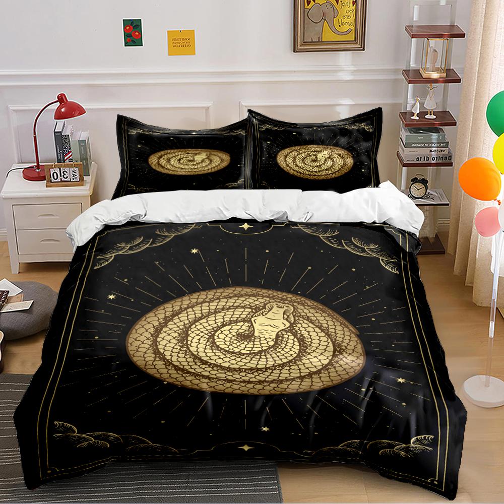 Golden Snake and Stars Pattern Bedding Set Bedding set (1 duvet cover, 2 pillowcases, duvet not included)