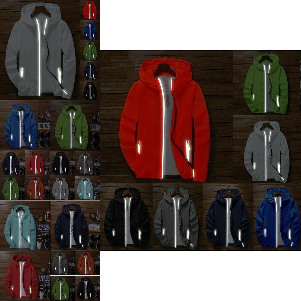 Men's Windbreaker Luminous Zipper Hoodie Jacket Perfect For Outdoor Sports Activities