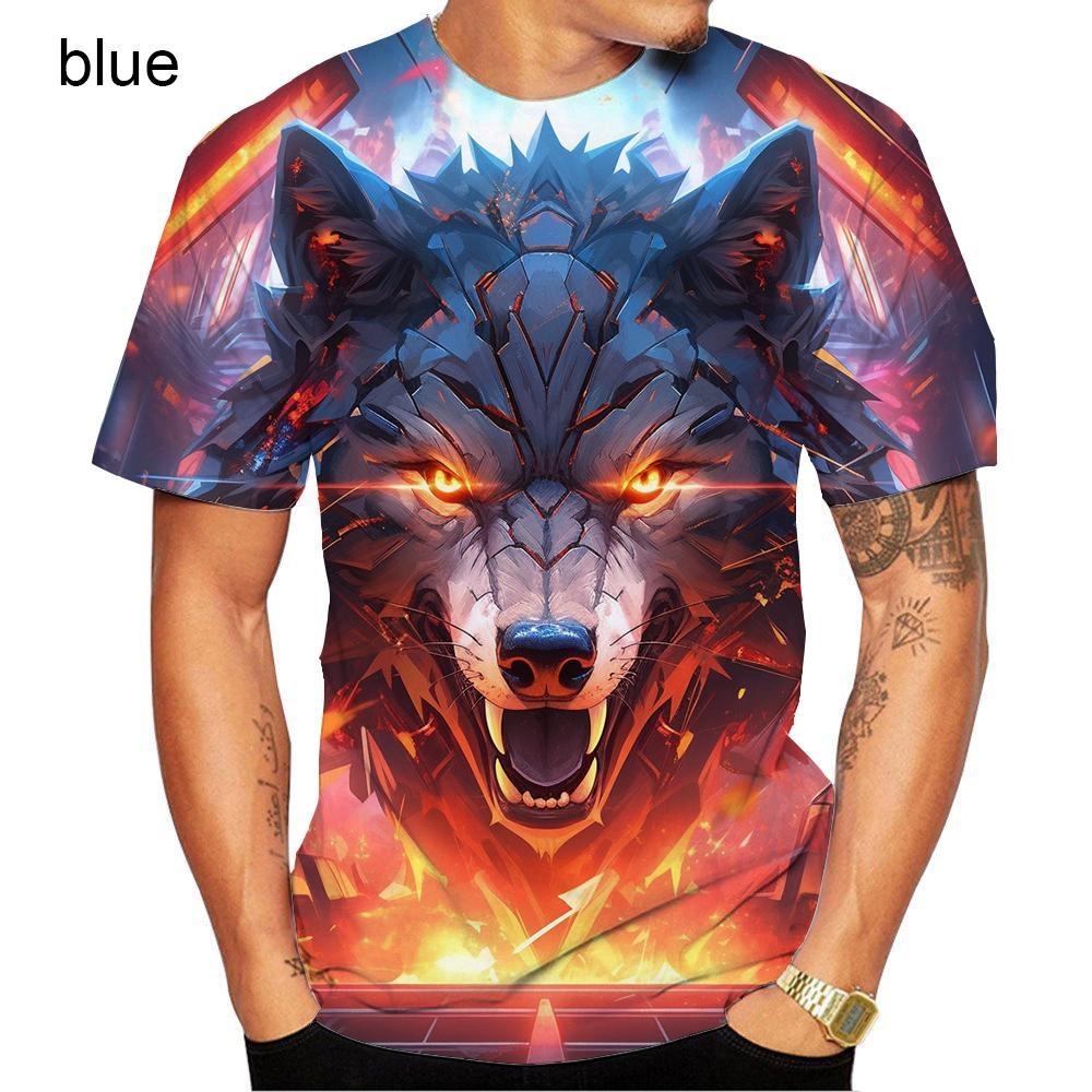 Neue Mode Herren- und Damen Rundhals 3D-Druck Wolf Grafik T-Shirt Streetstyle Unisex Freizeit-Tees Kinderbekleidung Tops