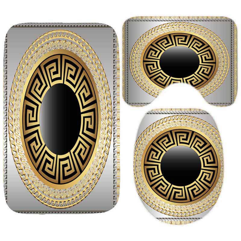 Geometric Grecian Key Meander Mandala Pattern Shower Curtain And Rug Set Abstract Geometric Bathroom Mats Rugs Toilet Decor Mat