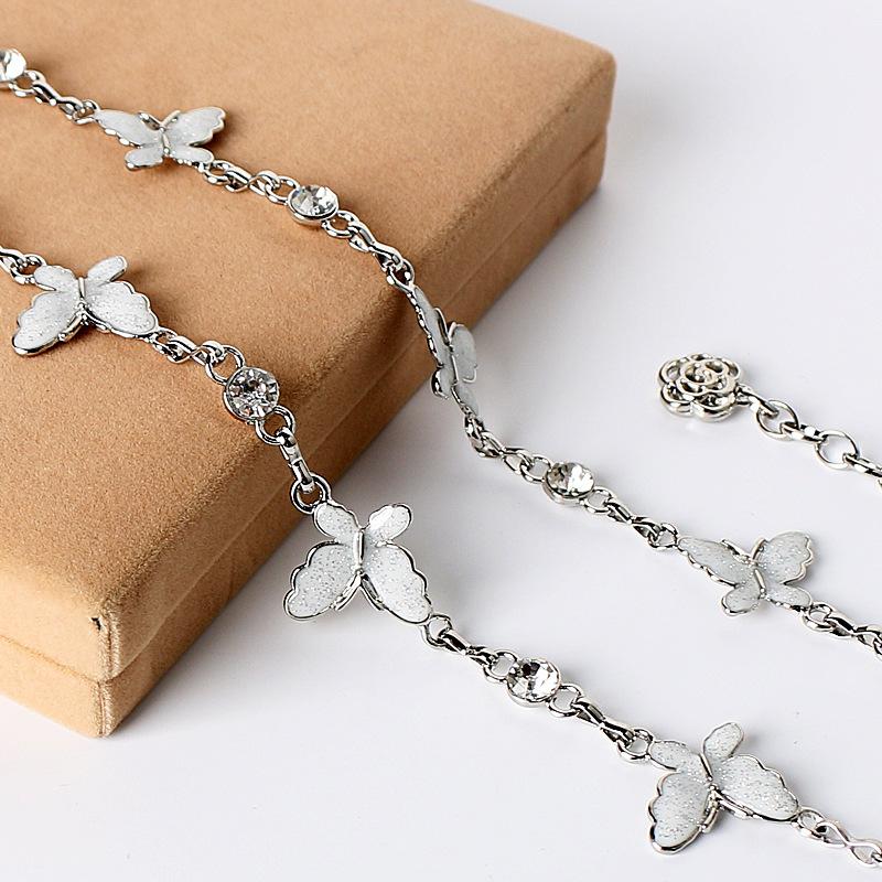 Damen Glänzender Strass Schmetterling Metallketten Lang Verstellbar Schlanker Körper Dünne Taille Kette Kleid Mantel Dekorative Riemen Accessoires