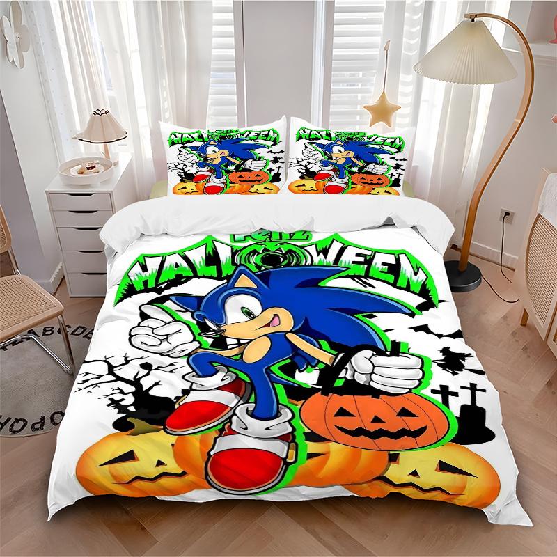 3pcs Halloween Fun with Sonic Quilt Cover Set - Soft and Cozy Bedroom, Guest Room and Dorm Decorative Bedding 3-Piece Set 1 Quilt Cover + 2 Pillo