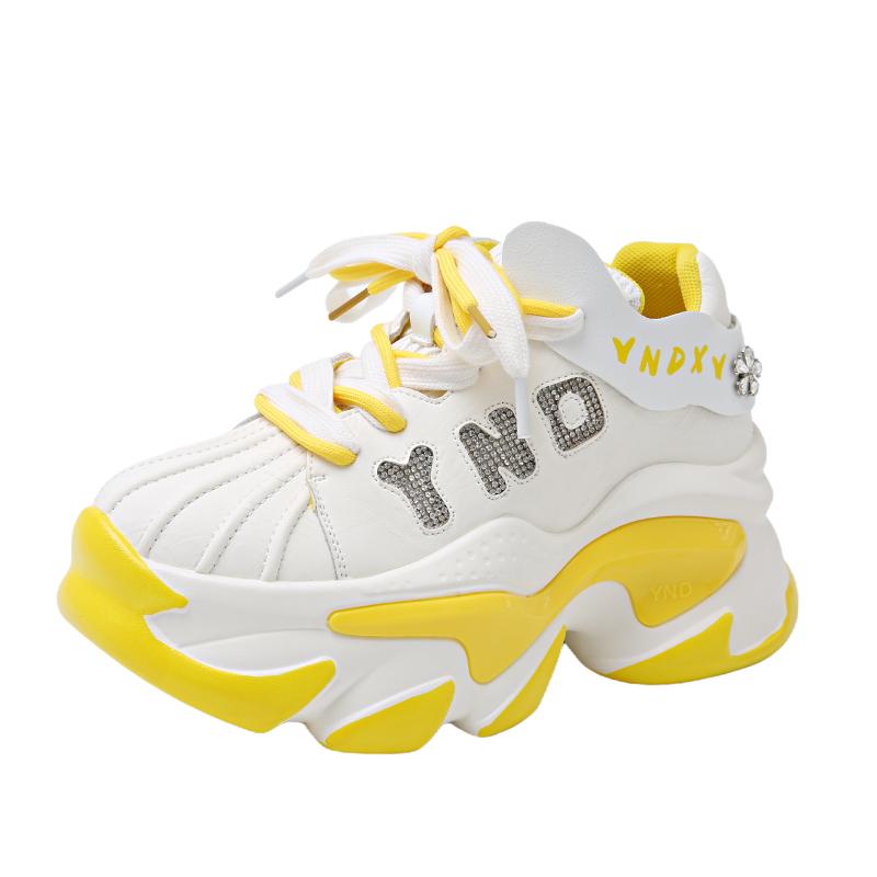 Fashion 8CM Microfiber Leather Bling Sneakers New 2025 Autumn Thick Soled Sports Dad Shoes Diamond Breathable Casual Chunky Shoes