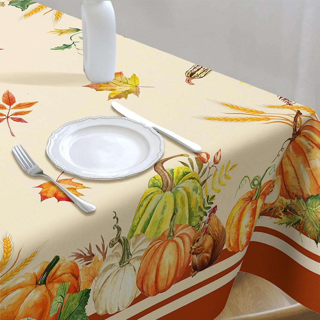 Fall Harvest Pumpkin Maple Leaf Rectangle Tablecloth for Table Decor Washable Kitchen Dining Tablecloth Autumn Decorations