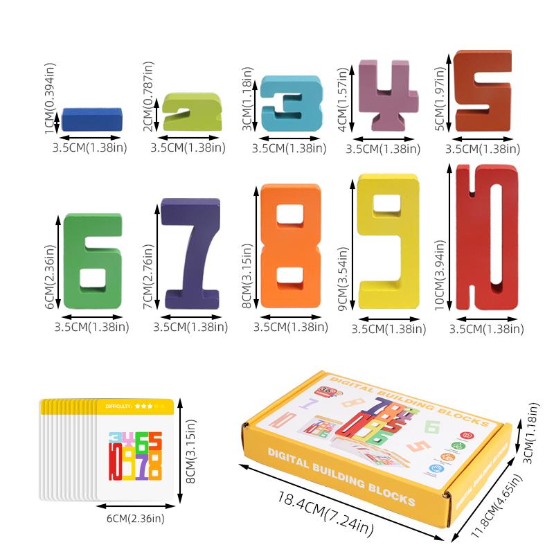 Colorful Building Blocks Wooden Toys Stacking Games Montessori Toys with Cards Digit Blocks Enlightenment Teaching Aids for Kids