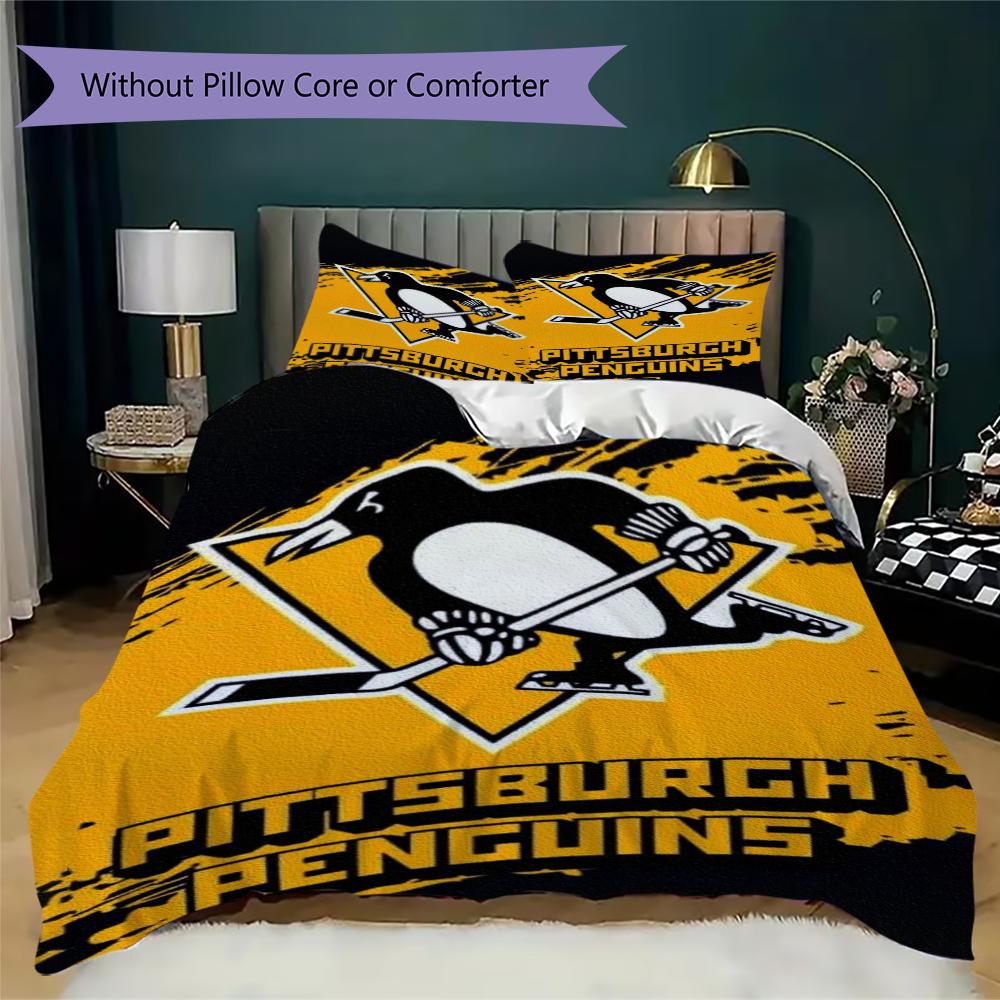 Pittsburgh Penguins Pattern Bedding,Quilt Set Quilt Cover Pillowcase Home Birthday Gift(1 * duvet cover + 2 * pillowcase, without core)_lx