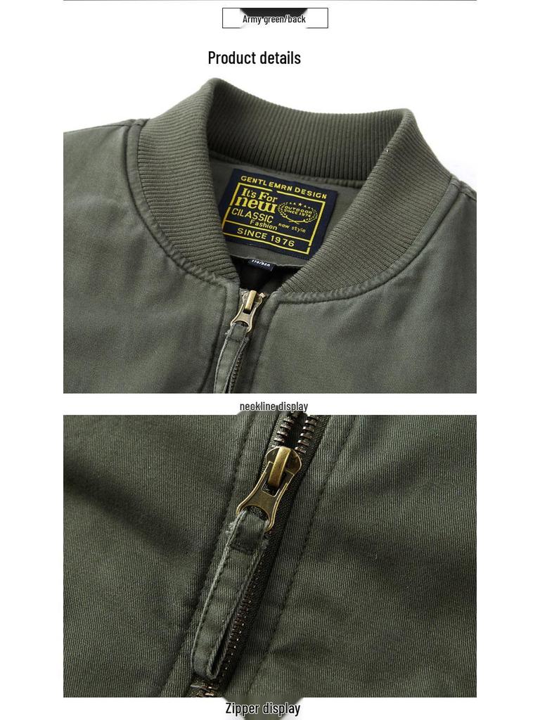 Men's Military-Style Cotton Padded Flight Jacket - Retro Casual Workwear for Autumn/Winter