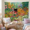 Black Cat Flower Garden Tapestries Watercolor Floral Art Tapestries Butterflies Nature Wall Tapestry Bedroom Dormitory Living